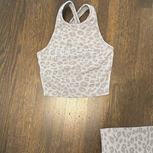 gray leopard print workout set